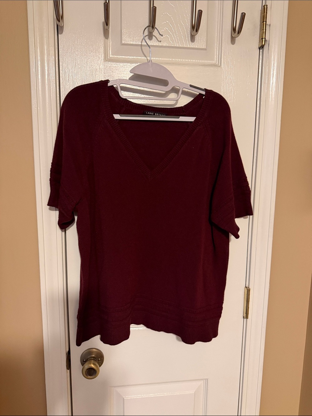 Lane Bryant Deep Burgundy V-Neck Short Sleeve Knit Top